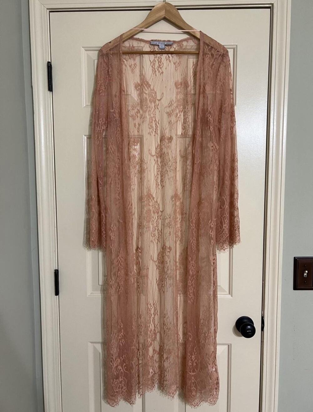 Hypve Womens S Dusty Rose Lace Duster Cardigan Boho Floral Open Front Long